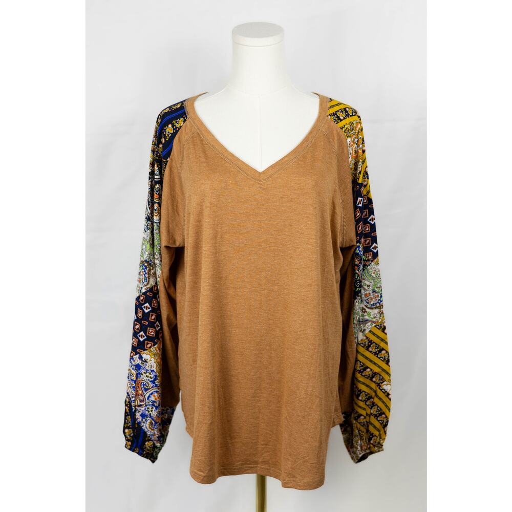 Beyove Large Blouse Western Paisley Long Ragland Sleeve Mustard NWT